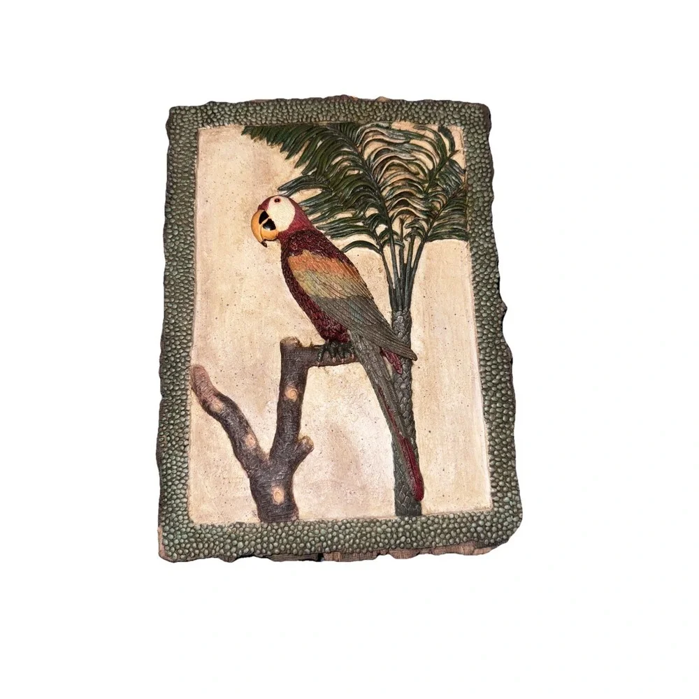 3D Parrot Wall Hanging Plaques Tropical Jungle Tan Green